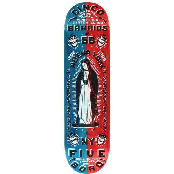 5Boro NYC Skateboards Cinco Barrios Split Veneer Red \/ Blue Skateboard Deck  8 x 32  Warehouse 