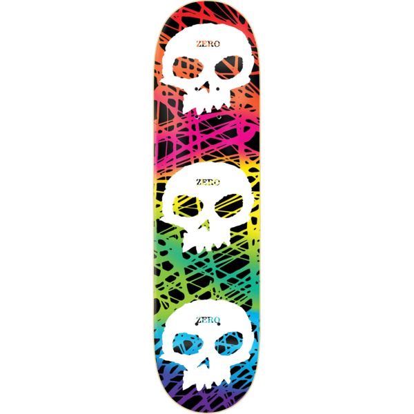 Zero Skateboards 3 Skull Color Black / Neon / White Skateboard Deck - 8.25" x 31.9"