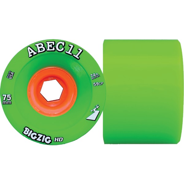 ABEC 11 BigZig HD Lime / Orange Skateboard Wheels - 75mm 75a (Set of 4)