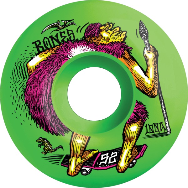 Bones Wheels 100's OG V4 Neonderthal Green Skateboard Wheels - 52mm 100a (Set of 4)