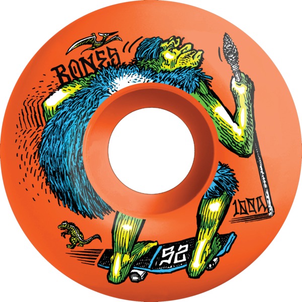 Bones Wheels 100's OG V4 Neonderthal Orange Skateboard Wheels - 52mm 100a (Set of 4)