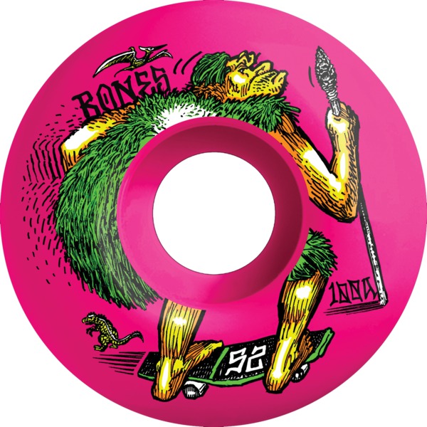 Bones Wheels 100's OG V4 Neonderthal Pink Skateboard Wheels - 52mm 100a (Set of 4)