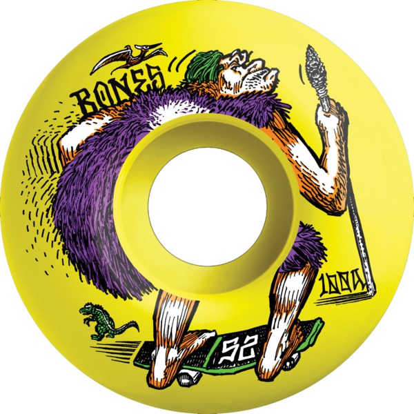 Bones Wheels 100's OG V4 Neonderthal Yellow Skateboard Wheels - 52mm 100a (Set of 4)