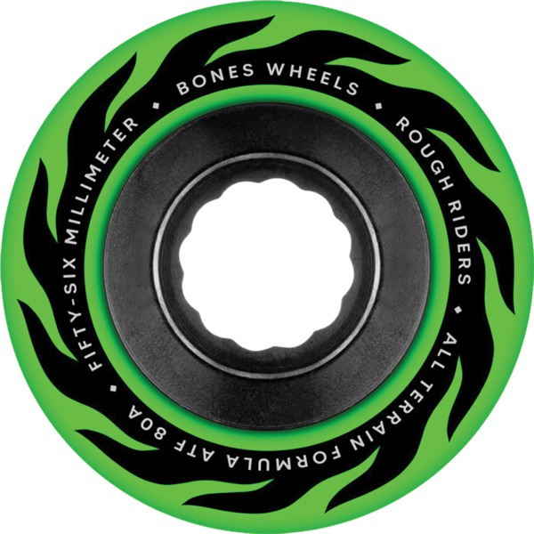 Bones Wheels ATF Rough Rider Eternal Flame Green Skateboard Wheels - 56mm 80a (Set of 4)