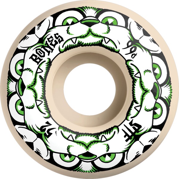 Bones Wheels STF V4 Dog Night Natural / Green Skateboard Wheels - 52mm 99a (Set of 4)