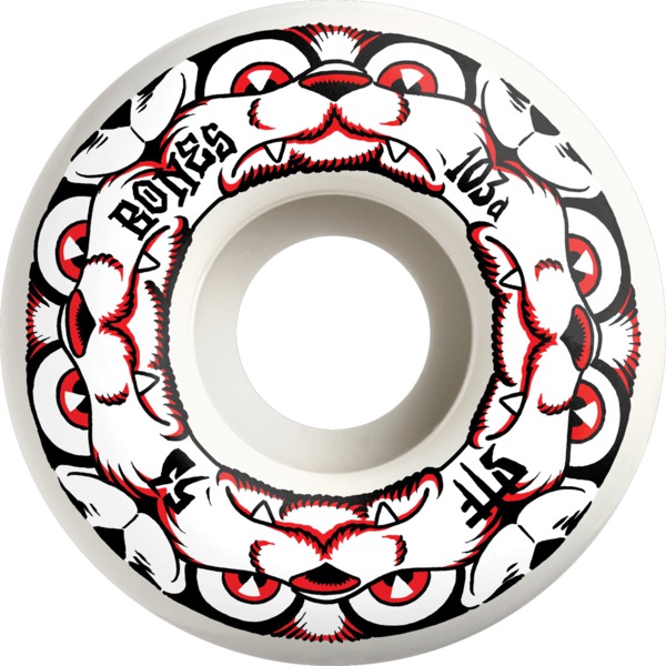 Bones Wheels STF V4 Dog Night White / Red Skateboard Wheels - 53mm 103a (Set of 4)