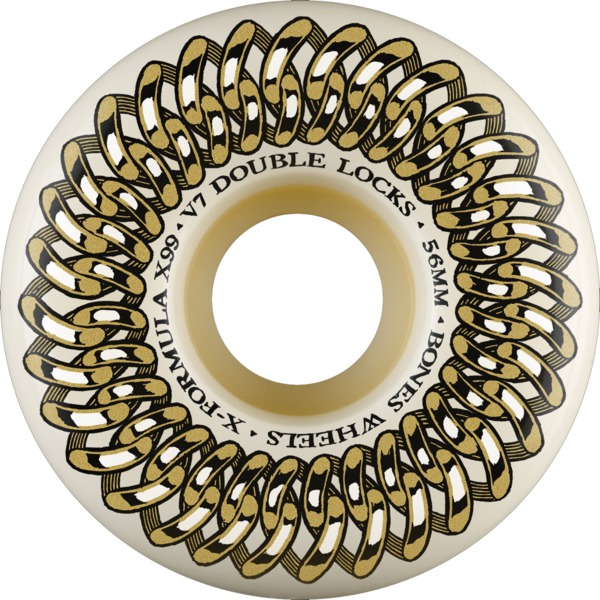 Bones Wheels XF X97 V7 Double-Lock White / Gold Skateboard Wheels - 56mm 99a (Set of 4)