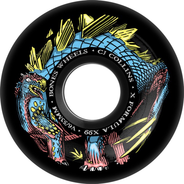 Bones Wheels CJ Collins XF V6 Dino-Sortas Black Skateboard Wheels - 53mm 99a (Set of 4)