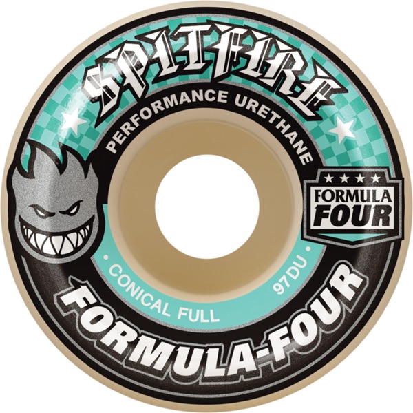 Spitfire Wheels Formula Four Conical Full White / Turquoise Skateboard Wheels - 58mm 97a (Set of 4)