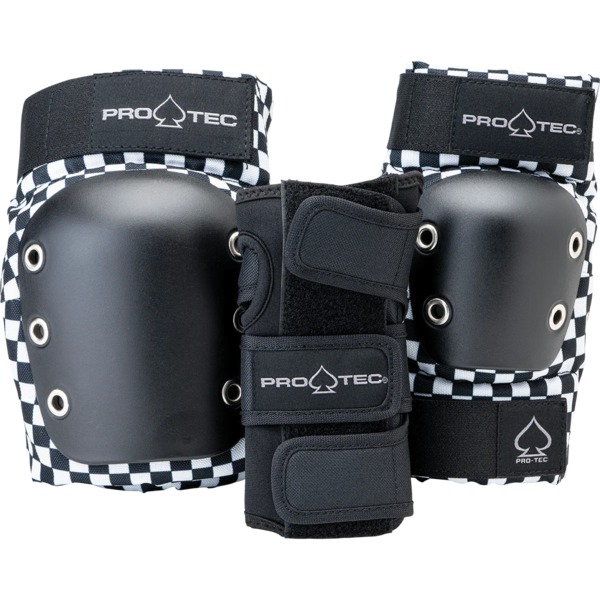 ProTec Skateboard Pads Adult 3 Pack Open Back Checker Knee, Elbow, & Wrist Pad Set - X-Large