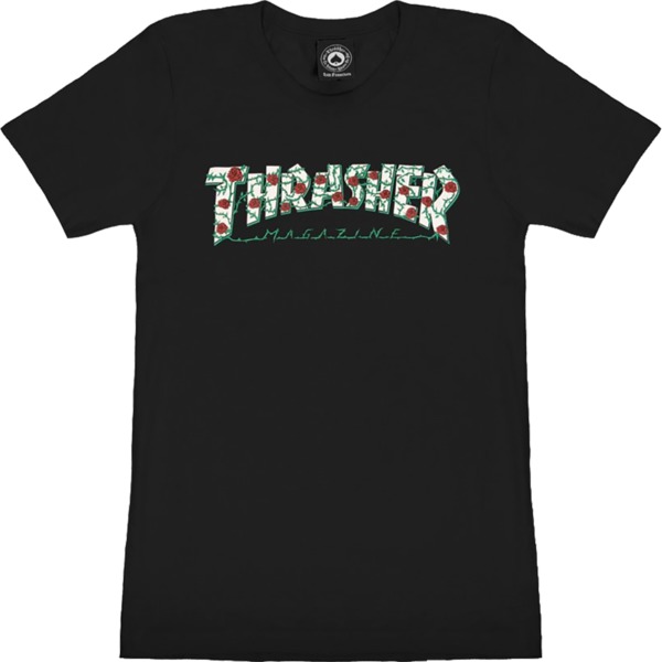 Thrasher Magazine Roses Logo Black Women's T-Shirt - Medium