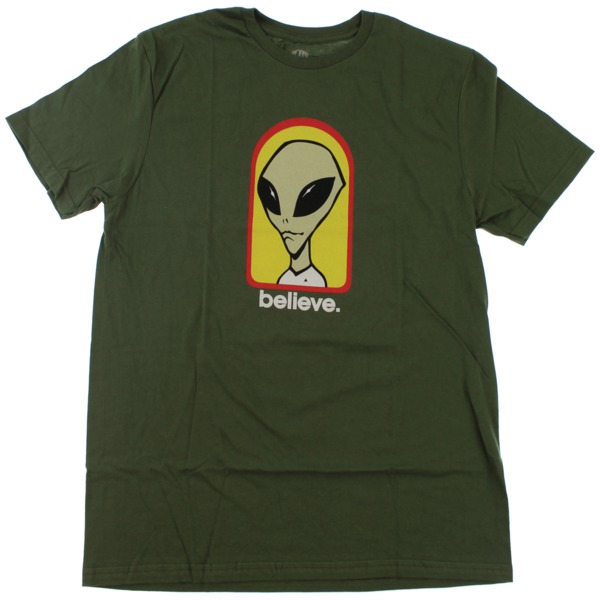 Alien Workshop Skateboards Believe Olive / Yellow / Red Men's Short Sleeve T-Shirt - Medium