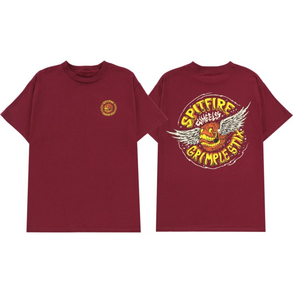 Spitfire Wheels Flying Grimple Burgundy Men's Short Sleeve T-Shirt - Small