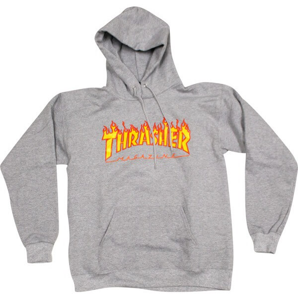 Thrasher Magazine Flames Heather Grey Men's Hooded Sweatshirt - Medium