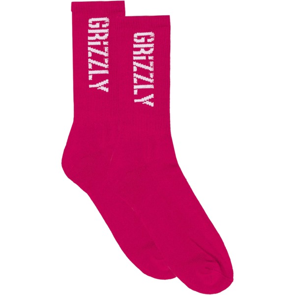 Grizzly Grip Tape Stamp Pink / White Crew Socks - One size fits most