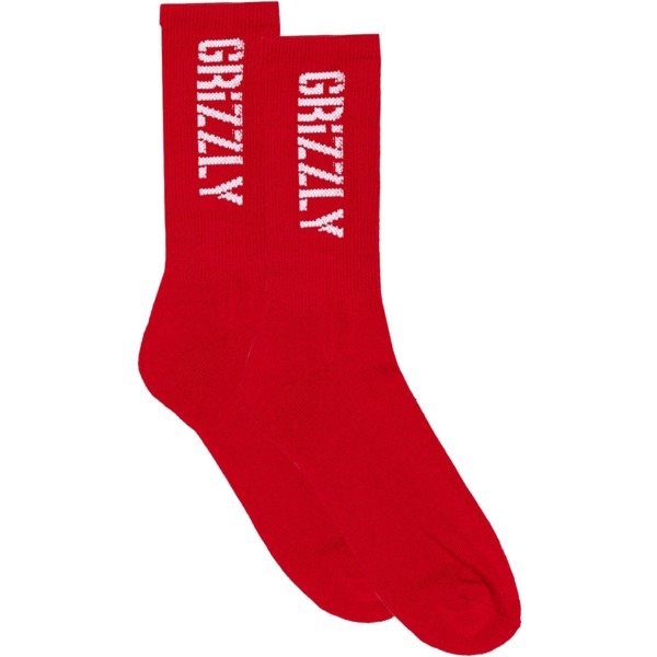 Grizzly Grip Tape Stamp Red / White Crew Socks - One size fits most