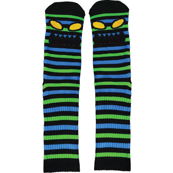 Toy Machine Skateboards Monster Face Mini Stripe Green Crew Socks - One size fits most