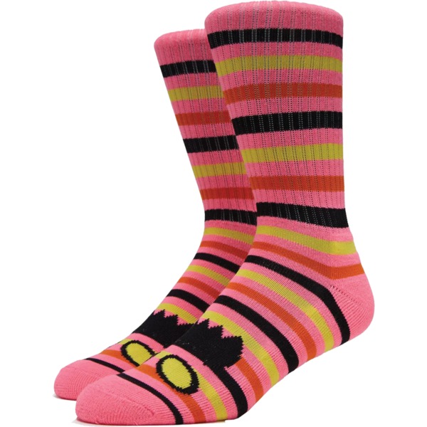 Toy Machine Skateboards Monster Face Mini Stripe Pink Crew Socks - One size fits most