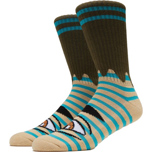 Toy Machine Skateboards Sect Eye Tan / Olive Crew Socks - One size fits most