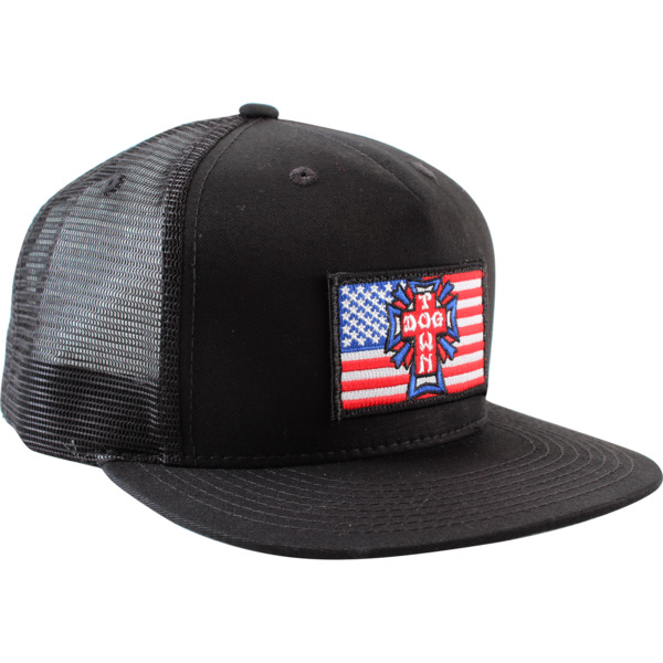 Dogtown Skateboards Flag Patch Black Mesh Trucker Hat - Adjustable