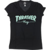 Thrasher Magazine Mag Logo Black / Mint Girls V-Neck T-Shirt - Medium