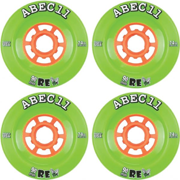 ABEC 11 Flywheels Refly Lime / Orange Skateboard Wheels - 90mm 74a (Set of 4)