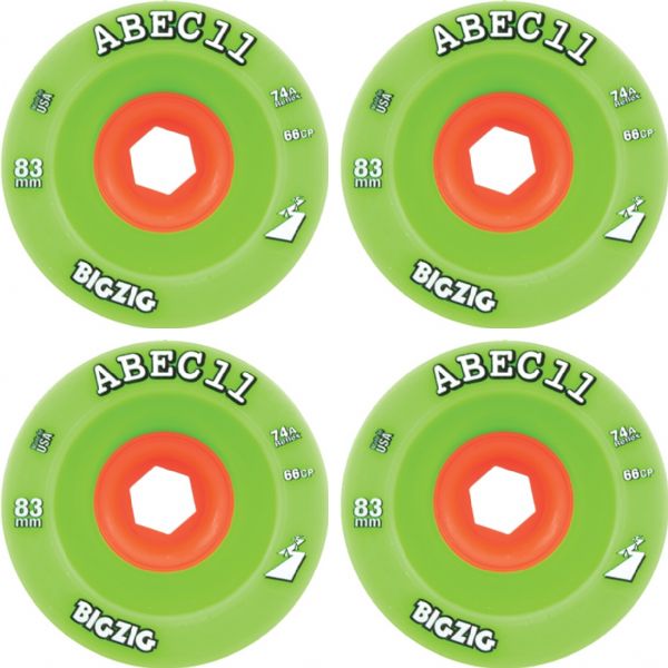 ABEC 11 BigZig HD Lime / Orange Skateboard Wheels - 83mm 74a (Set of 4)