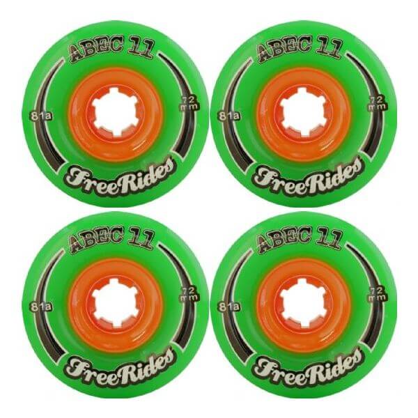 ABEC 11 Freeride Lime / Orange Skateboard Wheels - 72mm 81a (Set of 4)