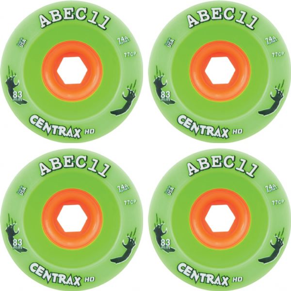 ABEC 11 Centrax HD Lime / Orange Skateboard Wheels - 83mm 74a (Set of 4)