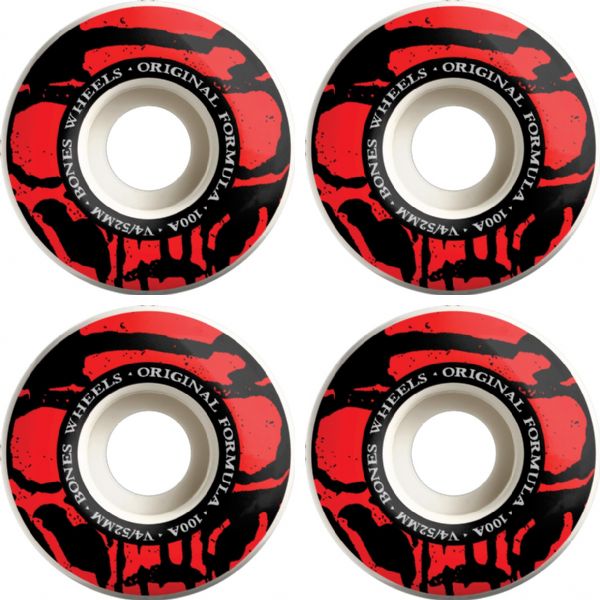 Bones Wheels 100's OG V4 Mummy Skulls White Skateboard Wheels - 52mm 100a (Set of 4)