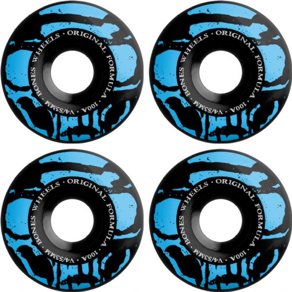 Bones Wheels 100's OG V4 Mummy Skulls Black Skateboard Wheels - 53mm 100a (Set of 4)