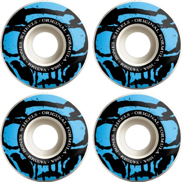 Bones Wheels 100's OG V4 Mummy Skulls White Skateboard Wheels - 53mm 100a (Set of 4)