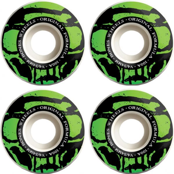 Bones Wheels 100's OG V4 Mummy Skulls White Skateboard Wheels - 54mm 100a (Set of 4)