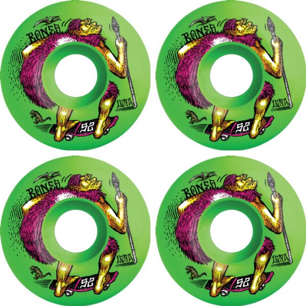 Bones Wheels 100's OG V4 Neonderthal Green Skateboard Wheels - 52mm 100a (Set of 4)