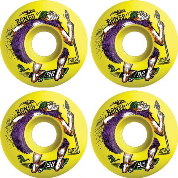 Bones Wheels 100's OG V4 Neonderthal Yellow Skateboard Wheels - 52mm 100a (Set of 4)