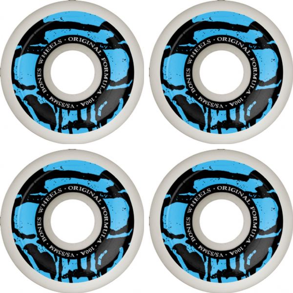 Bones Wheels 100's OG V5 Mummy Skulls White Skateboard Wheels - 53mm 100a (Set of 4)