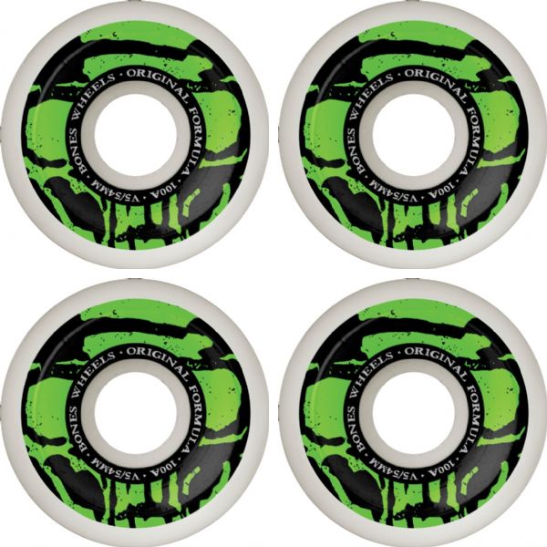 Bones Wheels 100's OG V5 Mummy Skulls White Skateboard Wheels - 54mm 100a (Set of 4)