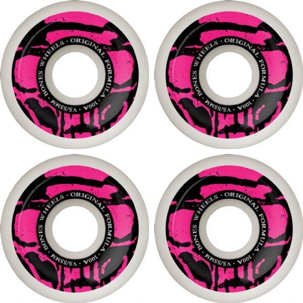 Bones Wheels 100's OG V5 Mummy Skulls White Skateboard Wheels - 55mm 100a (Set of 4)