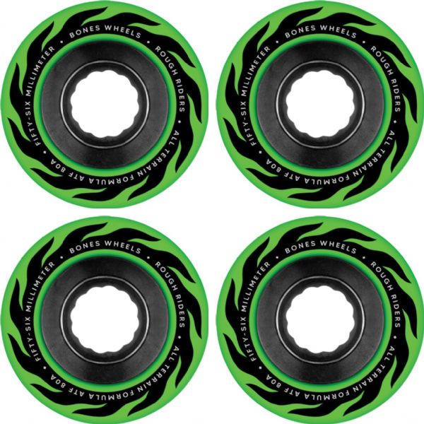 Bones Wheels ATF Rough Rider Eternal Flame Green Skateboard Wheels - 56mm 80a (Set of 4)