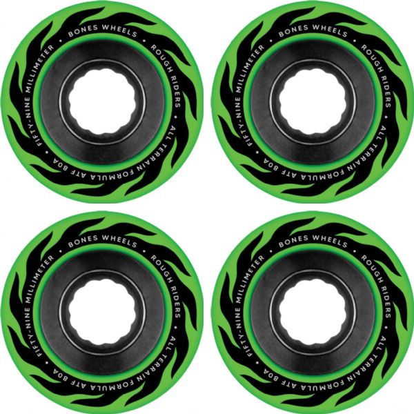 Bones Wheels ATF Rough Rider Eternal Flame Green Skateboard Wheels - 59mm 80a (Set of 4)