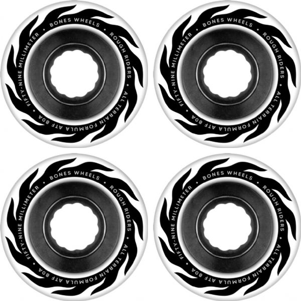 Bones Wheels ATF Rough Rider Eternal Flame White Skateboard Wheels - 59mm 80a (Set of 4)