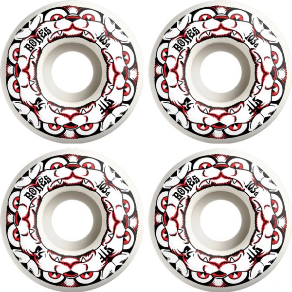 Bones Wheels STF V4 Dog Night White / Red Skateboard Wheels - 53mm 103a (Set of 4)