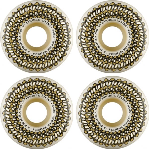 Bones Wheels XF X97 V7 Double-Lock White / Gold Skateboard Wheels - 54mm 99a (Set of 4)