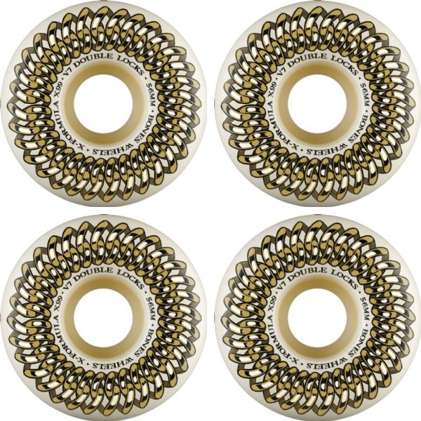 Bones Wheels XF X97 V7 Double-Lock White / Gold Skateboard Wheels - 56mm 99a (Set of 4)