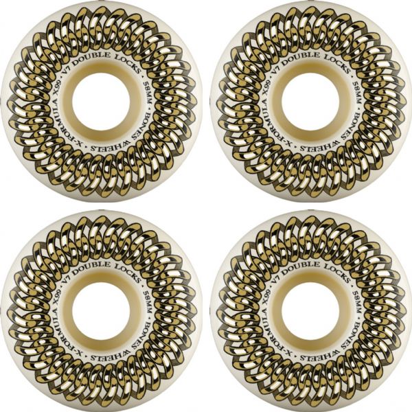 Bones Wheels XF X97 V7 Double-Lock White / Gold Skateboard Wheels - 58mm 99a (Set of 4)