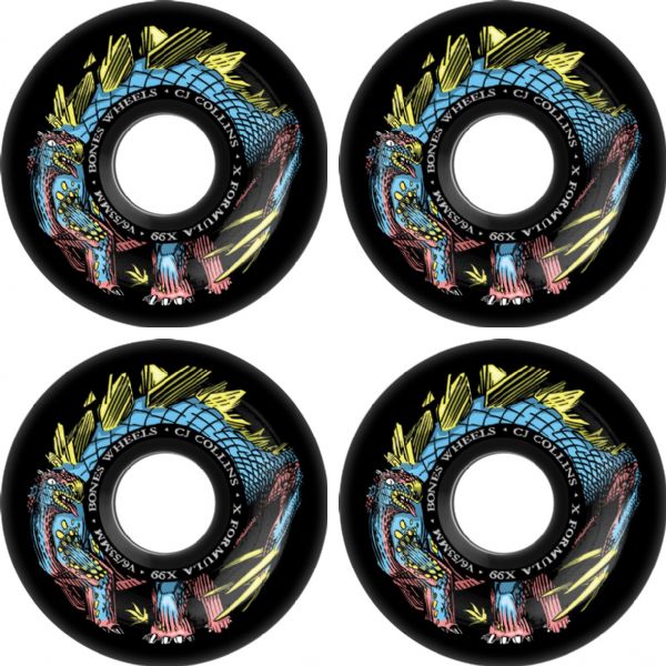 Bones Wheels CJ Collins XF V6 Dino-Sortas Black Skateboard Wheels - 53mm 99a (Set of 4)