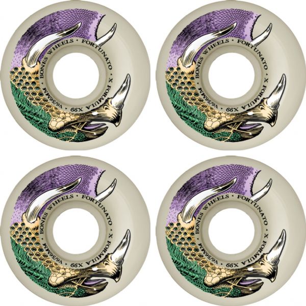 Bones Wheels Gabriel Fortunato XF V6 Dino-Sortas Natural Skateboard Wheels - 56mm 99a (Set of 4)