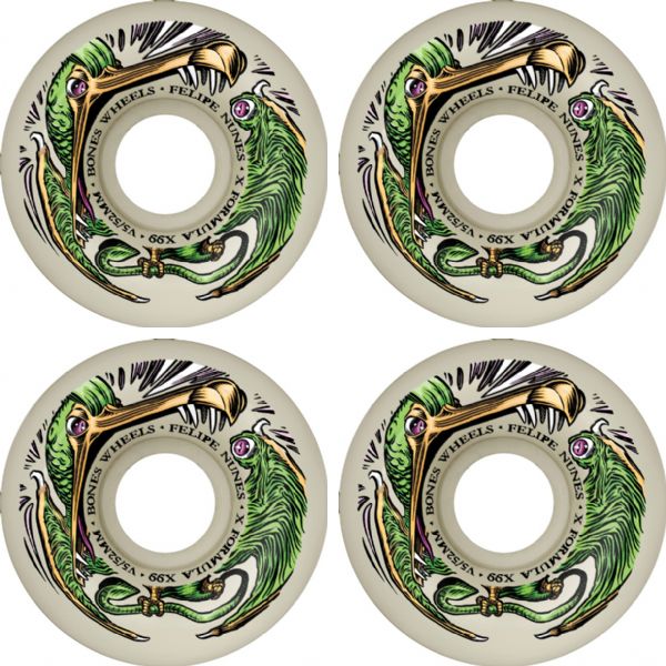 Bones Wheels Felipe Nunes XF V5 Dino-Sortas Natural Skateboard Wheels - 52mm 99a (Set of 4)