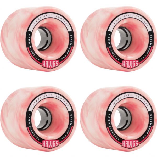 Hawgs Wheels Fattie Pink / White Skateboard Wheels - 63mm 78a (Set of 4)