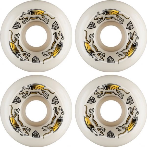 Powell Peralta Dragon Formula 88 Nano Rat Off White / Yellow Skateboard Wheels - 56mm 88a (Set of 4)